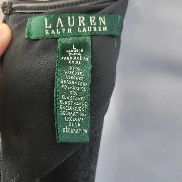 Lauren Ralph Lauren Gray Sleeveless Faux Leather Trim Dress Sz Large - Picture 5 of 10